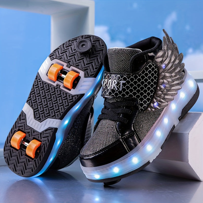 Glowing Roller Skate Sneakers with Wings – USB Rechargeable for Girls and Teens