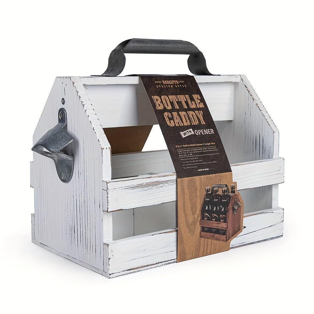 Wooden Bottle Caddy with Bottle Opener – Perfect Father's Day Gift or Corporate Gift