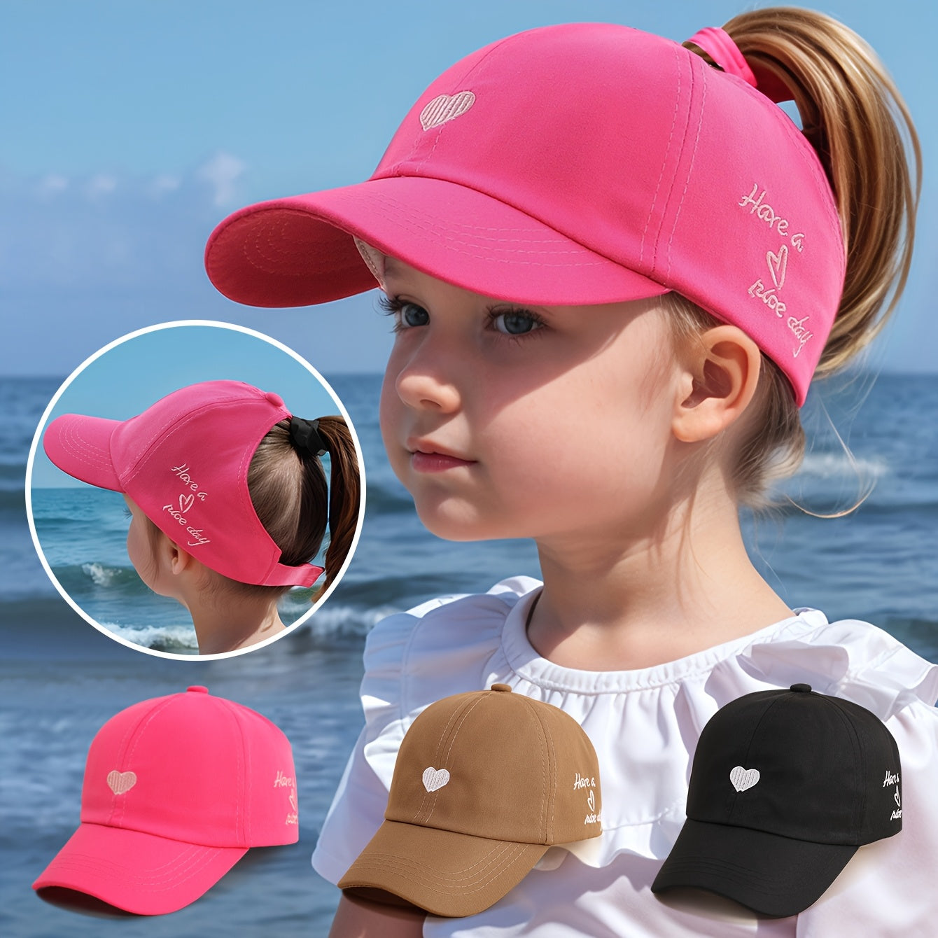 Adjustable Baseball Cap for Kids – Heart Embroidery and Breathable Fit