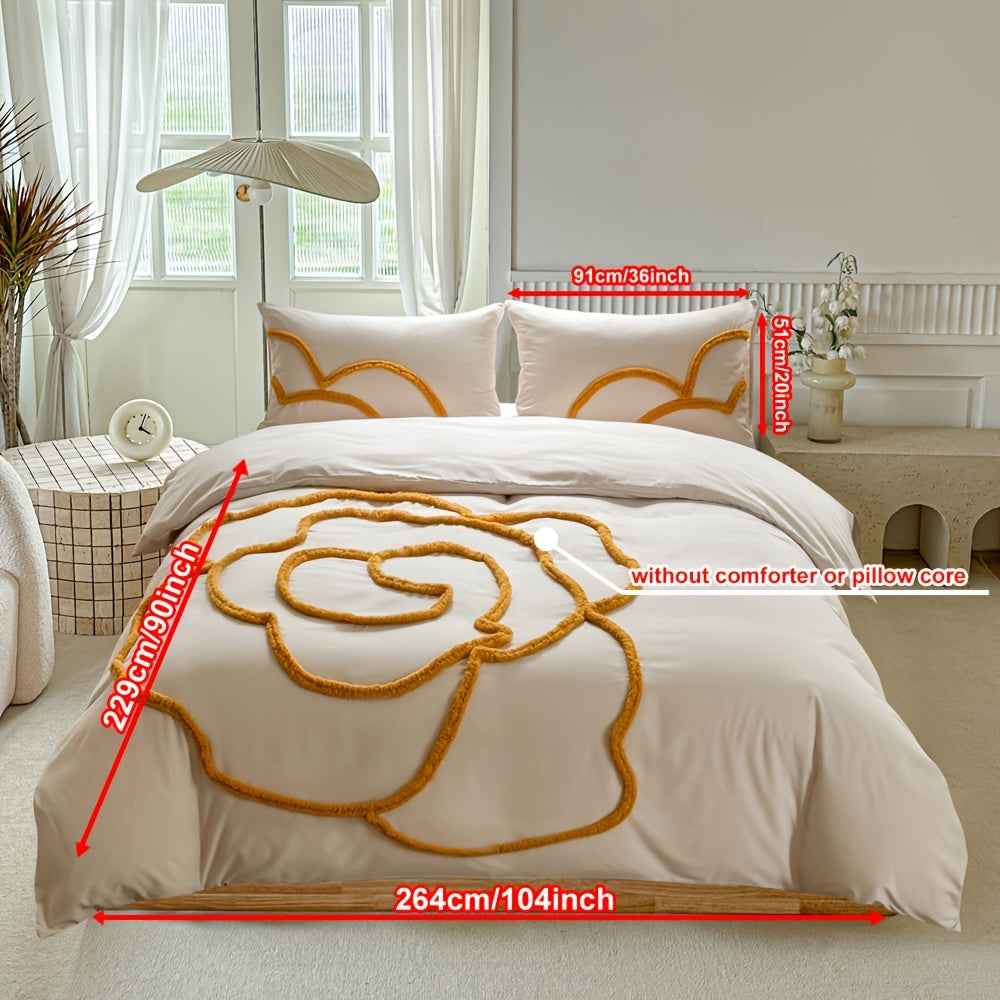 Tufted Bedding Set – Bedspread and Pillow Covers with Large Floral Design