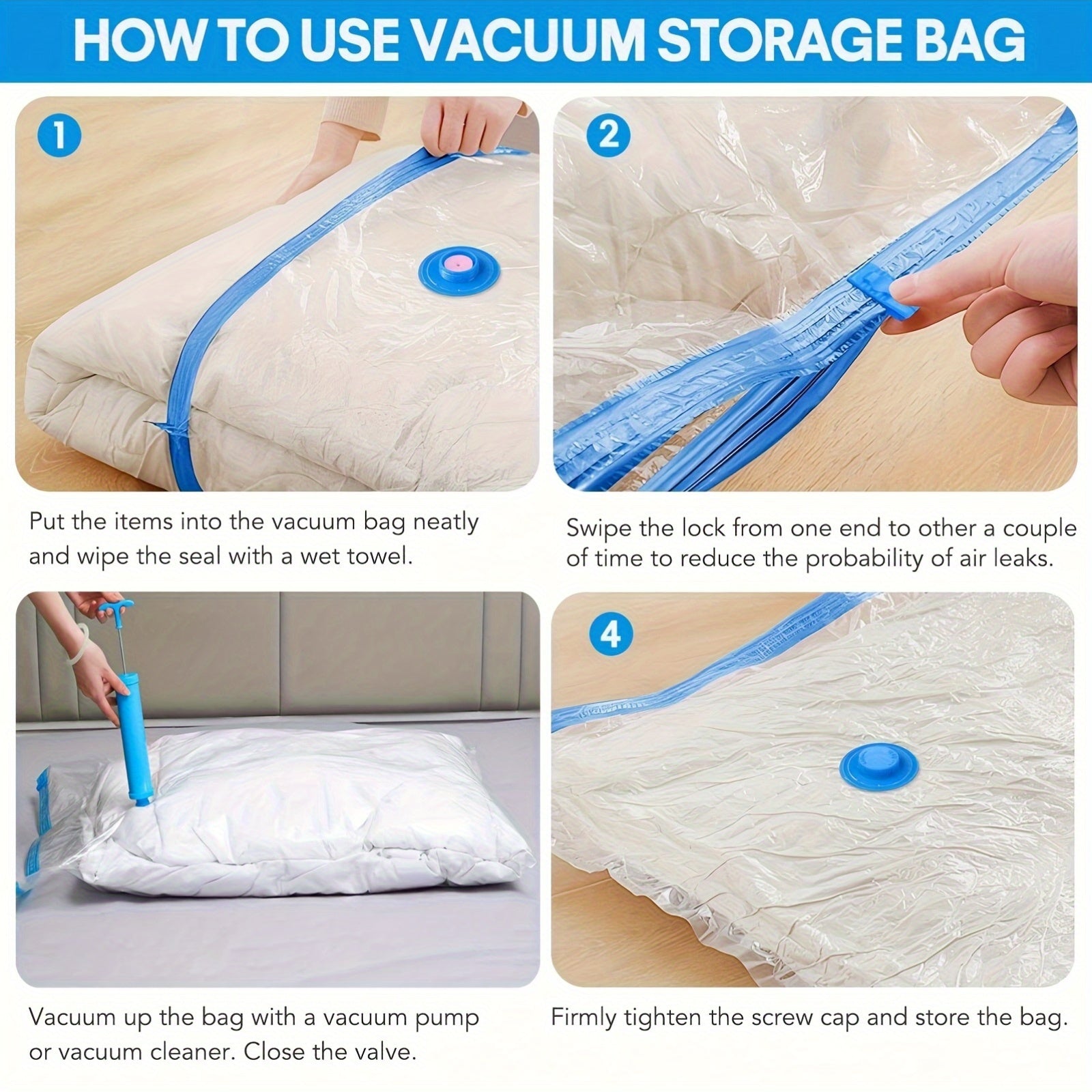 Set of Extra Large Vacuum Storage Bags – Reusable, Waterproof, and Space-Saving