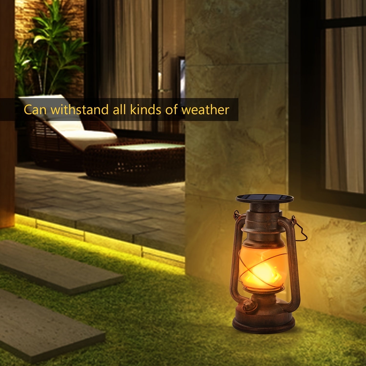 Set of 2 Solar Lanterns – Vintage Dancing Flame LED Lights for Garden and Patio