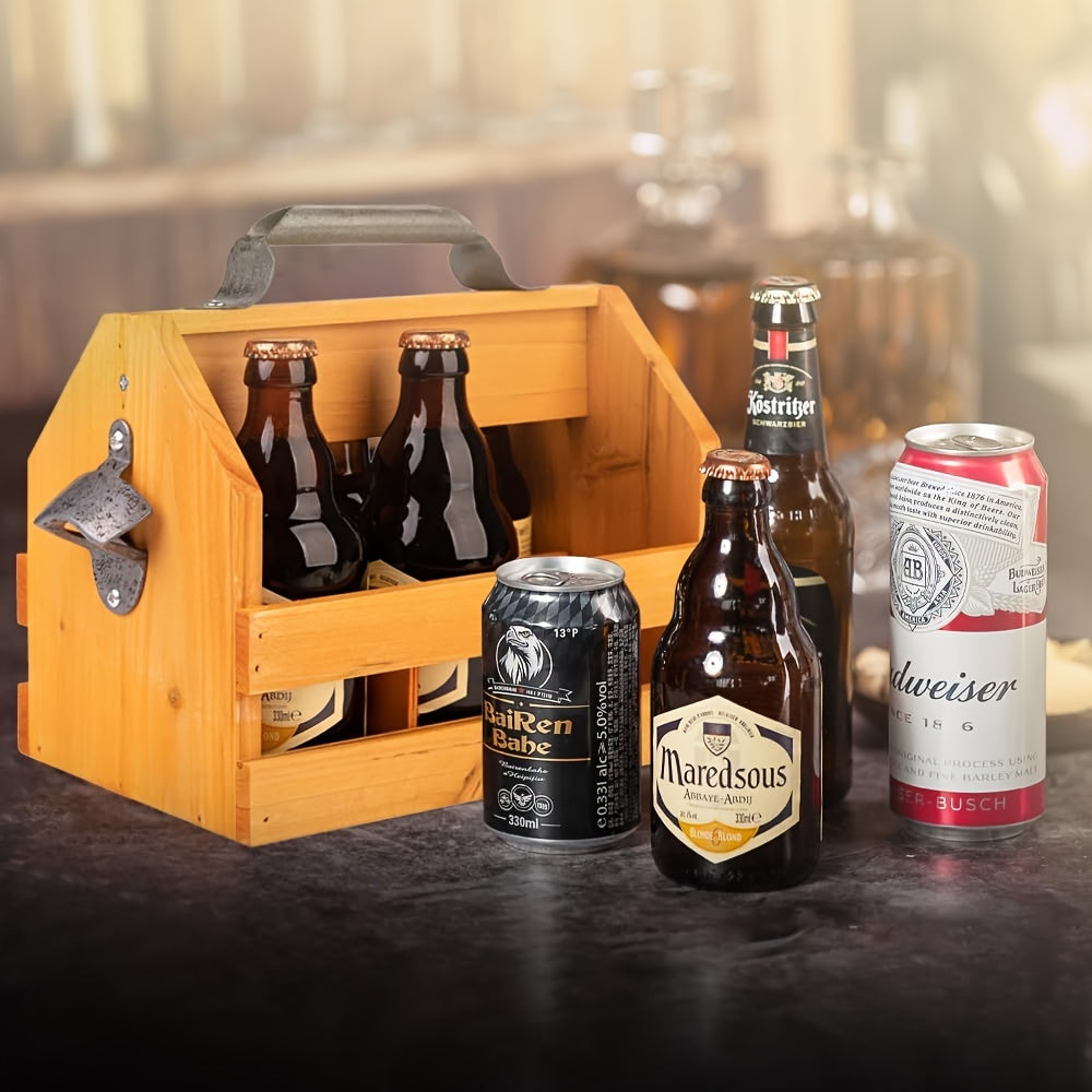 Wooden Bottle Caddy with Bottle Opener – Perfect Father's Day Gift or Corporate Gift
