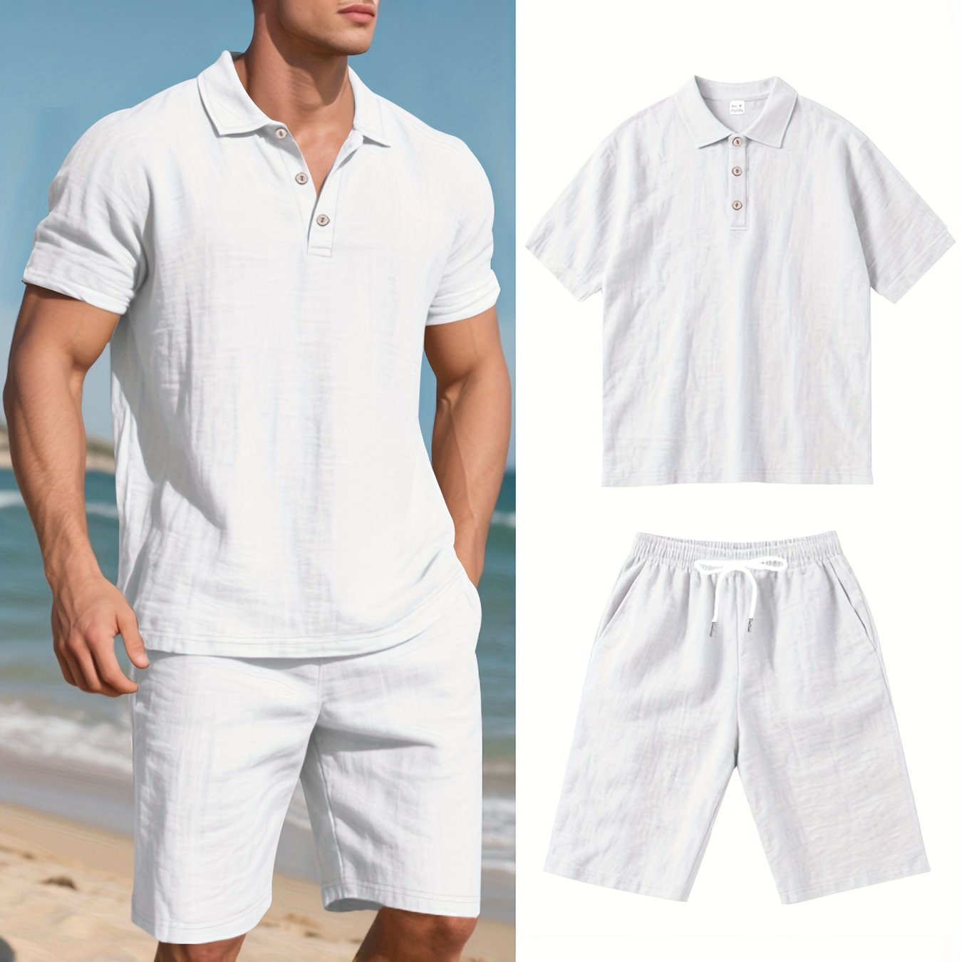 Men's Linen Polo and Shorts Set – Comfortable and Casual for Warm Days