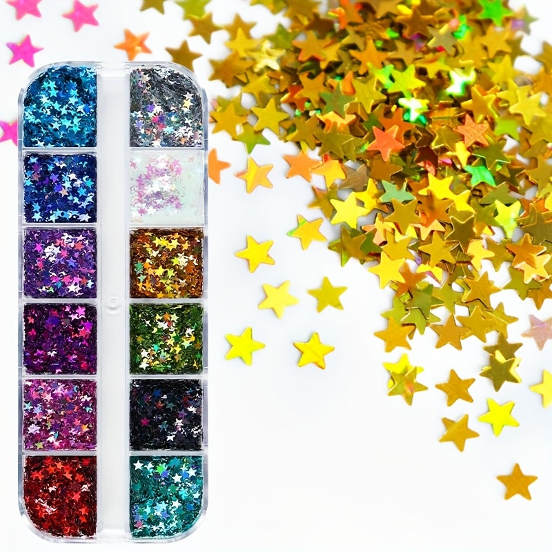 12 Colors Star Sequins – Glitter Sequins in Long Box for DIY and Scrapbooking