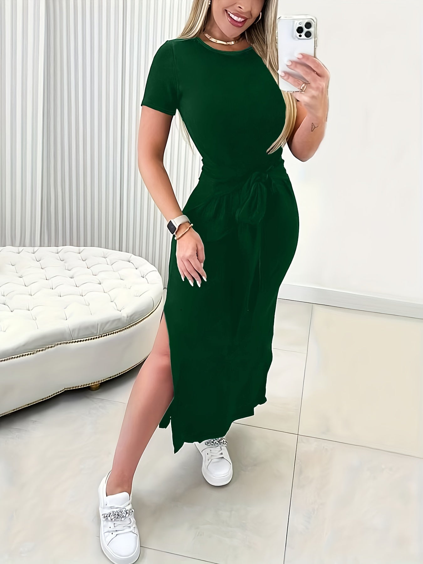 Trendy Midi Dress with Waist Belt - Stylish and Perfect for Summer