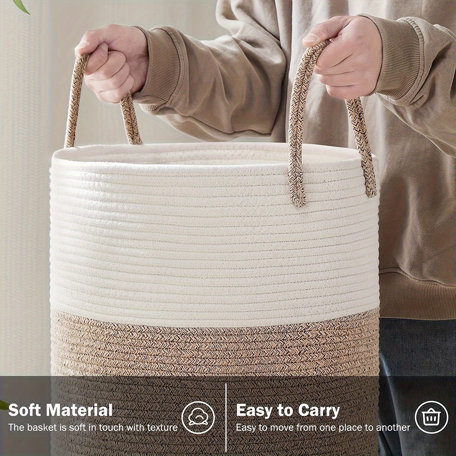 Stylish Two-Tone Laundry Basket - Space for More, Convenient and Durable