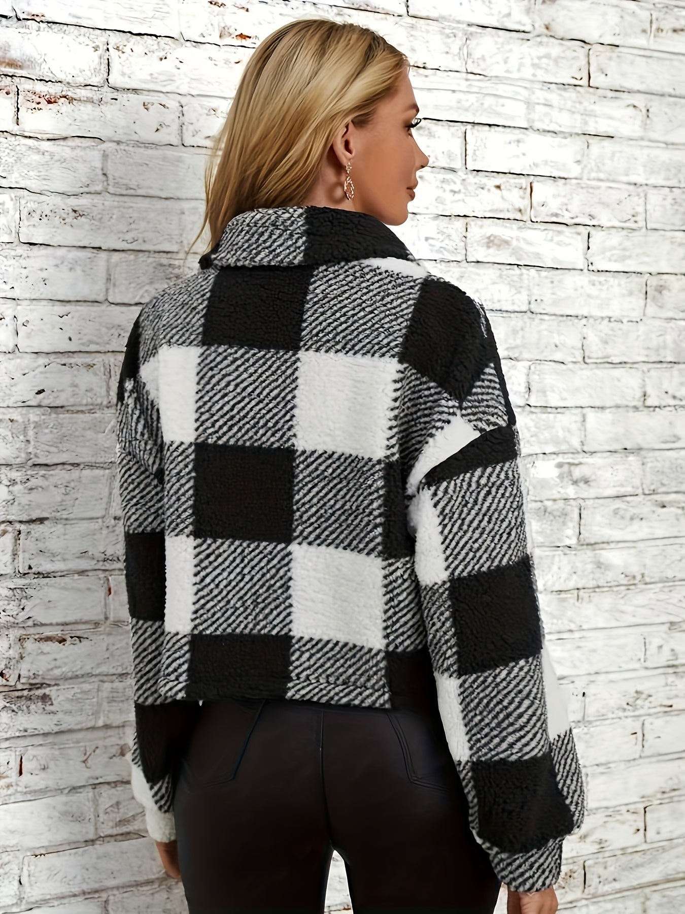 Luna Checkered Teddy Jacket - Warmth and Style for Women