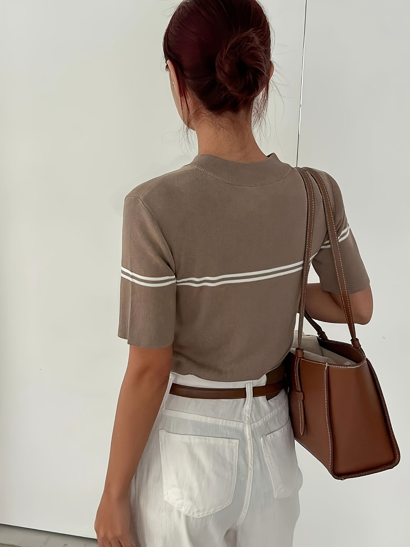 Ladies Striped Polo Shirt with Zipper Detail – Lightweight Summer Casual Top