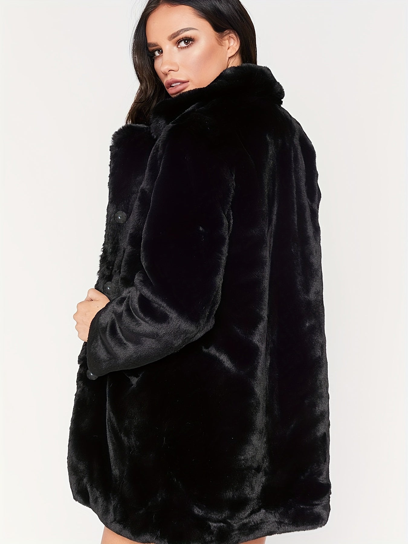 Elegant Women's Mid-Length Winter Faux Fur Coat - Stylish and Warm for Cold Months