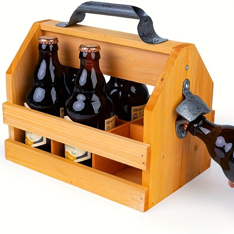 Wooden Bottle Caddy with Bottle Opener – Perfect Father's Day Gift or Corporate Gift