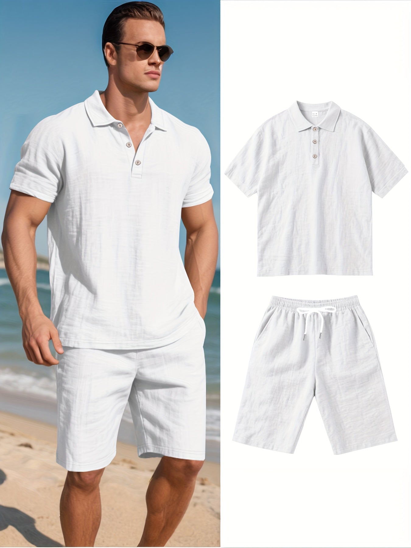 Men's Linen Polo and Shorts Set – Comfortable and Casual for Warm Days