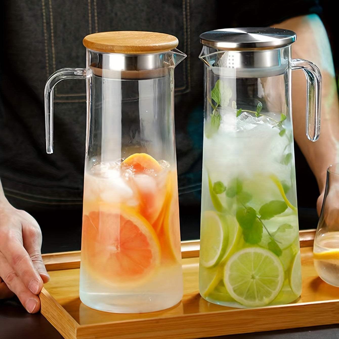 Glass Water Pitcher with Lid – Ideal for Juice, Bubble Tea, and Refreshing Summer Drinks