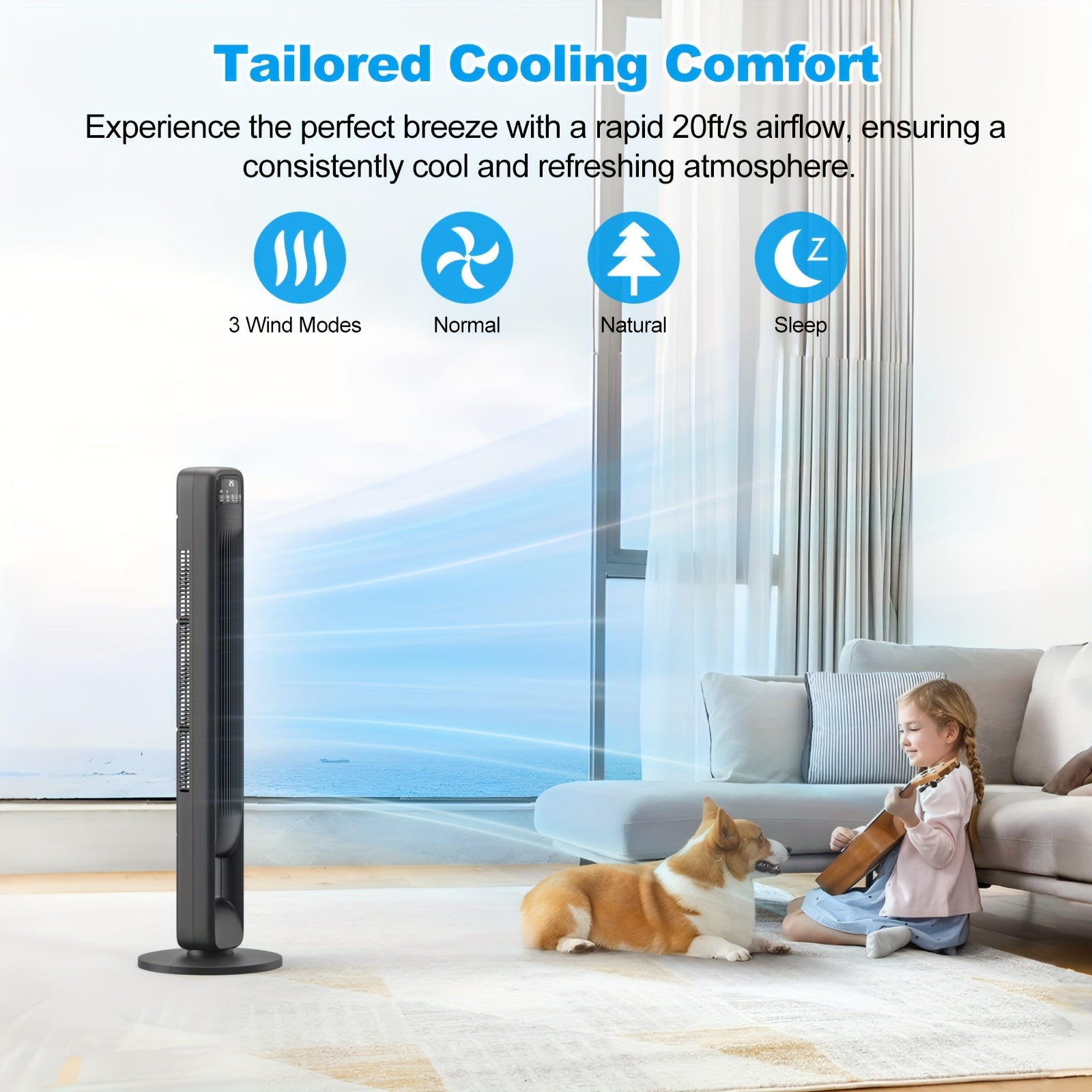 Blade-less Tower Fan – Quiet and Adjustable