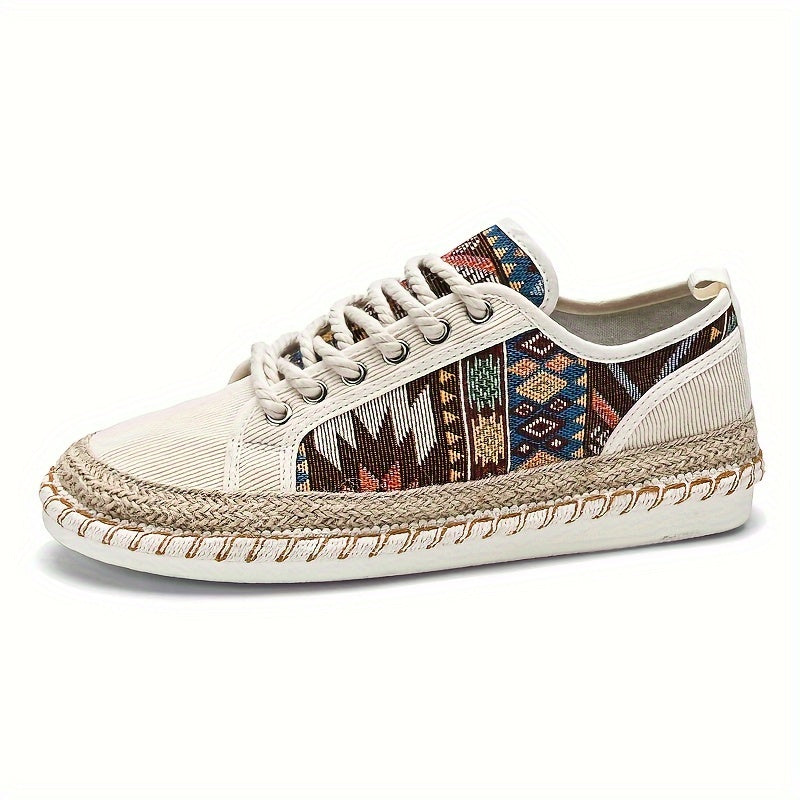 Boho Espadrille Sneakers for Men – Breathable Canvas with Colorful Embroidered Design
