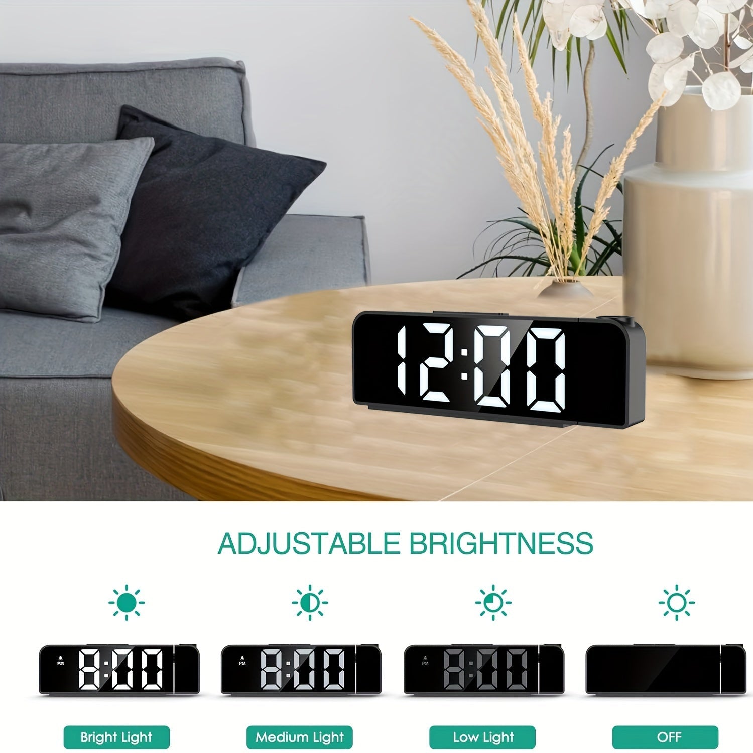 LED Projection Alarm Clock – Temperature and Date Display with USB Power