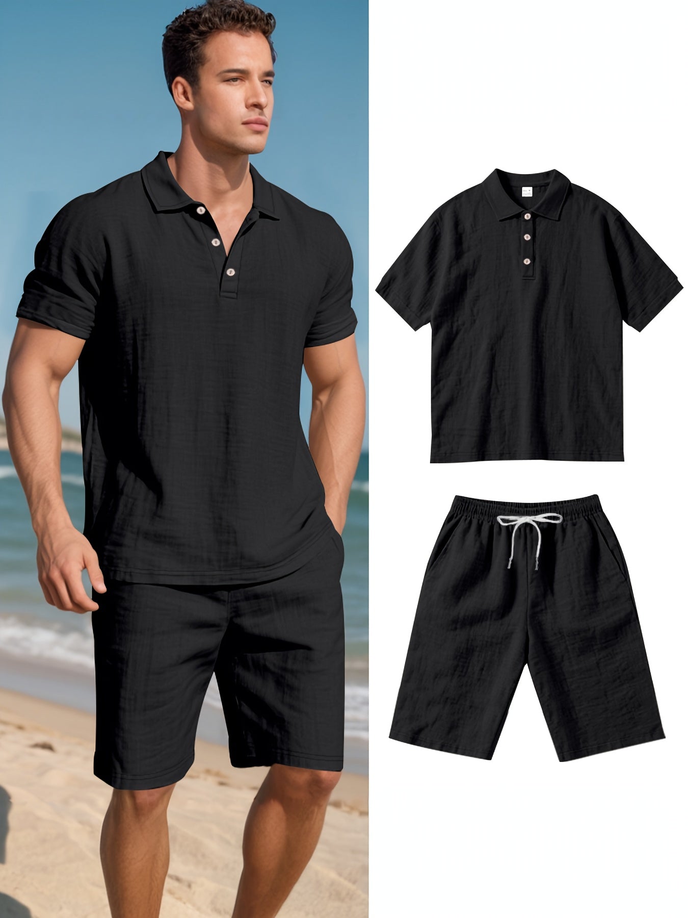 Men's Linen Polo and Shorts Set – Comfortable and Casual for Warm Days