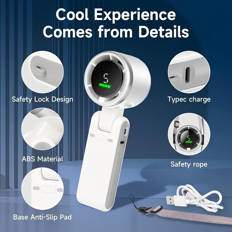 Compact Turbo Handheld Fan – 3-in-1 USB Rechargeable with 5 Speeds