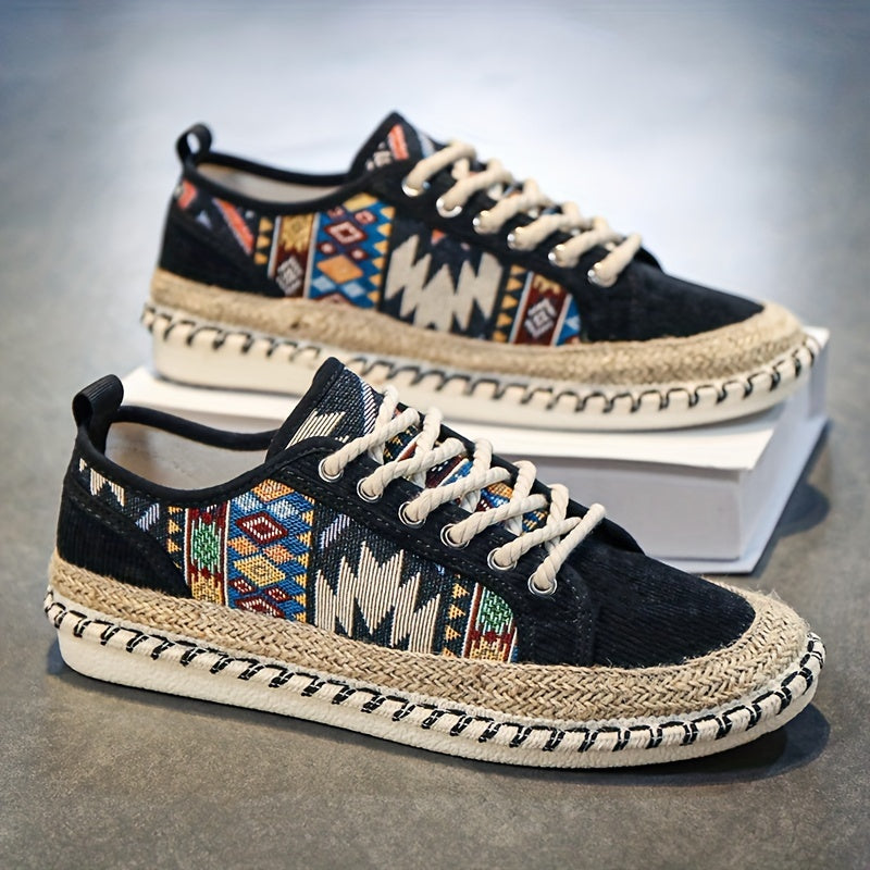 Boho Espadrille Sneakers for Men – Breathable Canvas with Colorful Embroidered Design