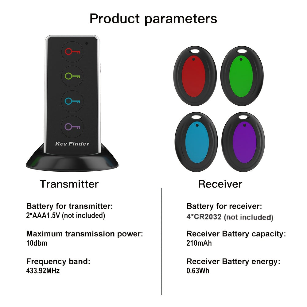 Key Finder with 4 Receivers – LED Flashlight & Portable Design