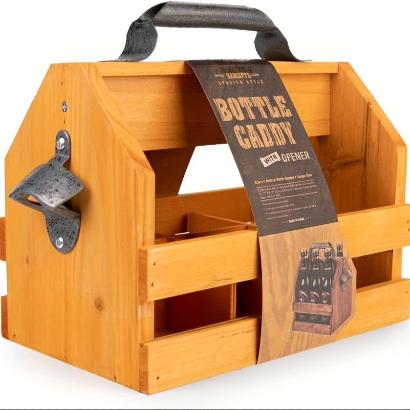 Wooden Bottle Caddy with Bottle Opener – Perfect Father's Day Gift or Corporate Gift