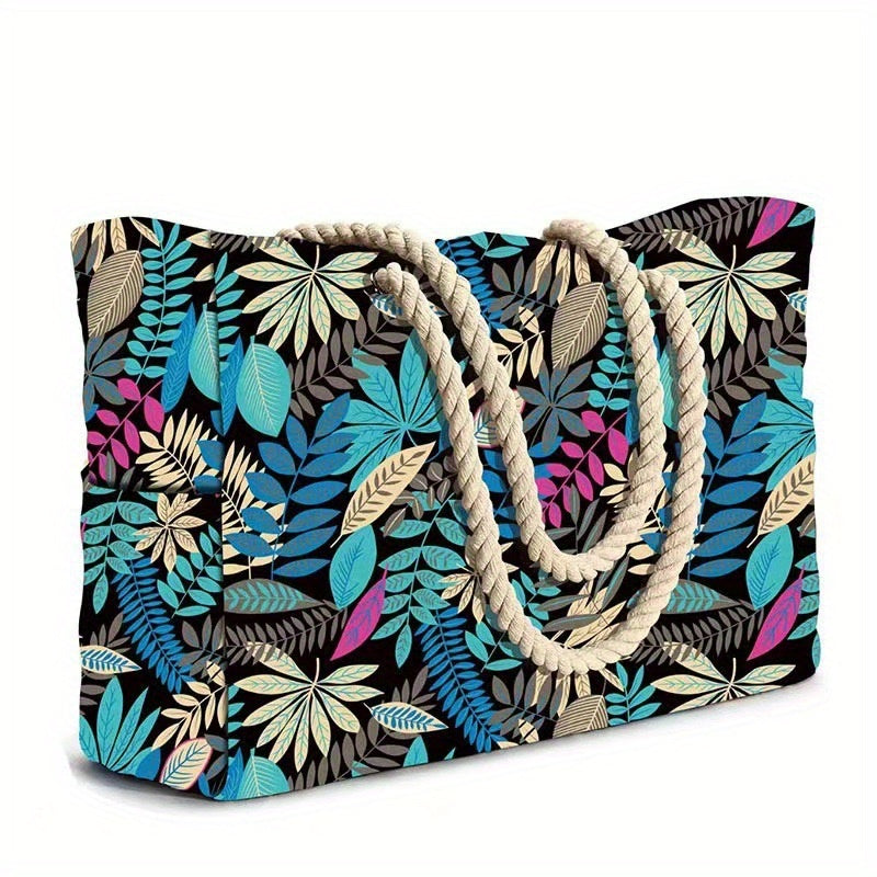 Striped Large Capacity Beach Bag – Durable Polyester with Zip
