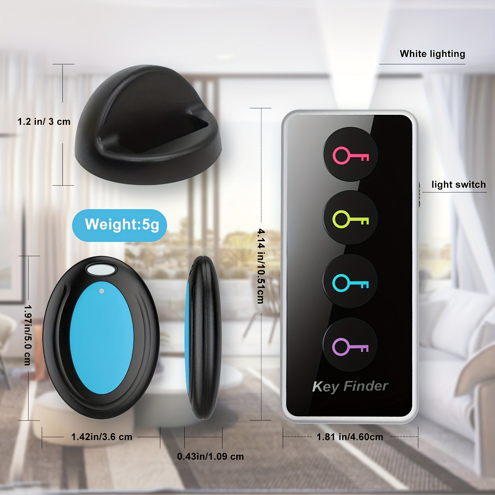 Key Finder with 4 Receivers – LED Flashlight & Portable Design