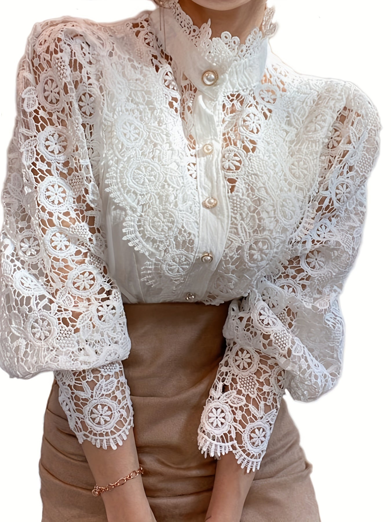 Victorian Inspired Blouse with Pearl Button - Subtle Elegance for Any Occasion