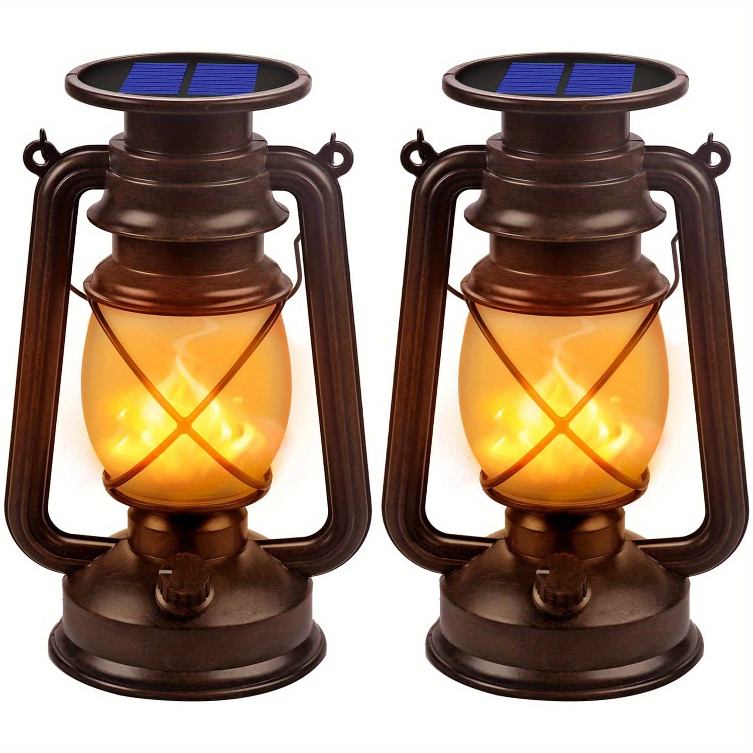 Set of 2 Solar Lanterns – Vintage Dancing Flame LED Lights for Garden and Patio