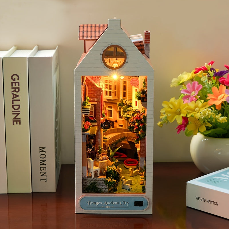 DIY Bruges House Book Stand – 3D Wooden Model of the Old Town