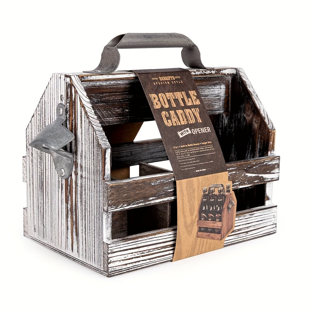 Wooden Bottle Caddy with Bottle Opener – Perfect Father's Day Gift or Corporate Gift