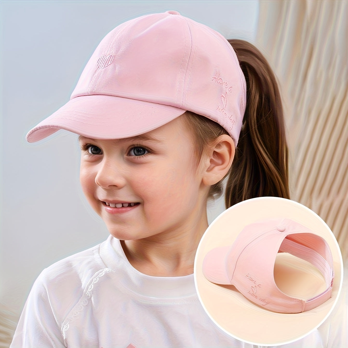 Adjustable Baseball Cap for Kids – Heart Embroidery and Breathable Fit