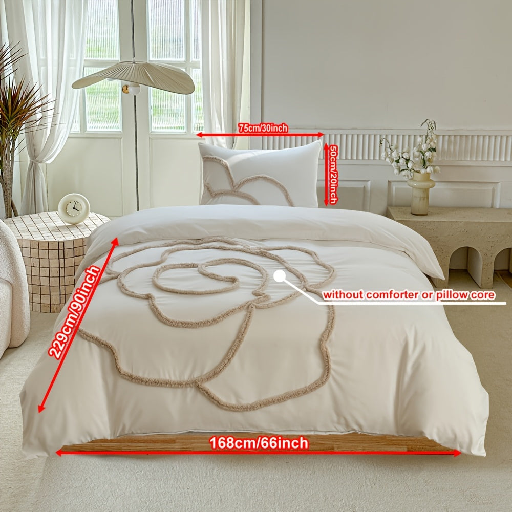 Tufted Bedding Set – Bedspread and Pillow Covers with Large Floral Design