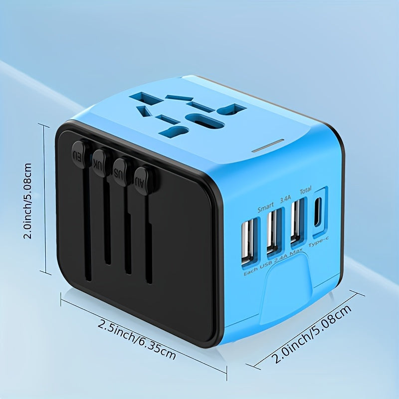 Travel Adapter with 4 USB Ports and Type-C – Global Charger with Fast Charging and Safety Features