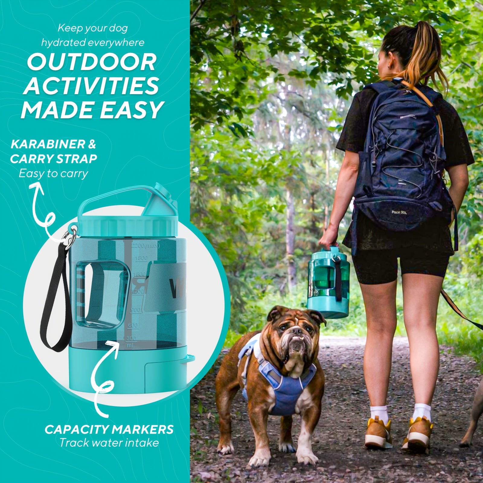 Large Capacity 74oz Dog Water Bottle – Portable Bowl for Outdoor Adventures