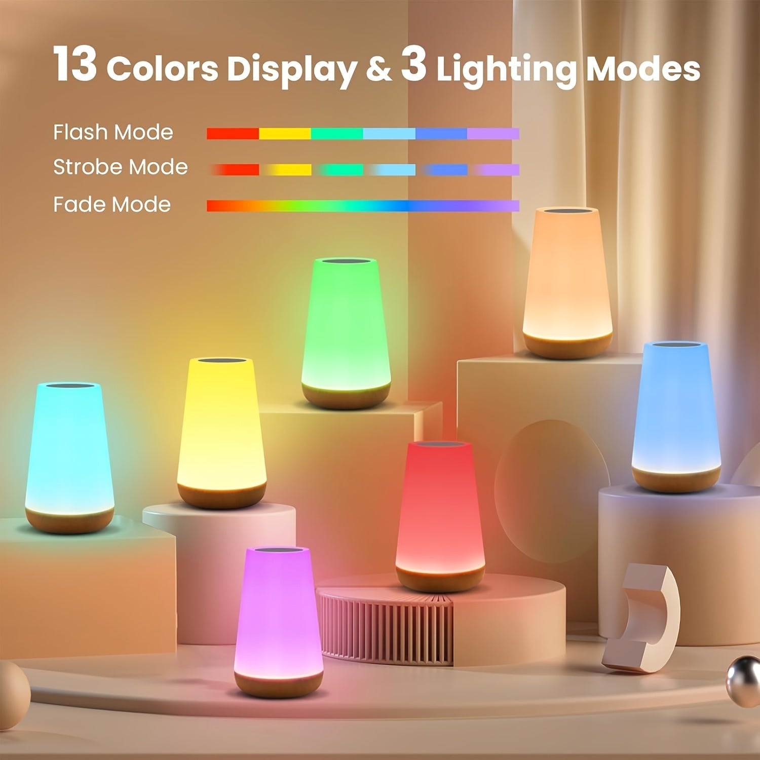 Dimmable Touch Lamp with 13 RGB Colors – Perfect for the Bedroom, Bedside Lamp, and Night Light