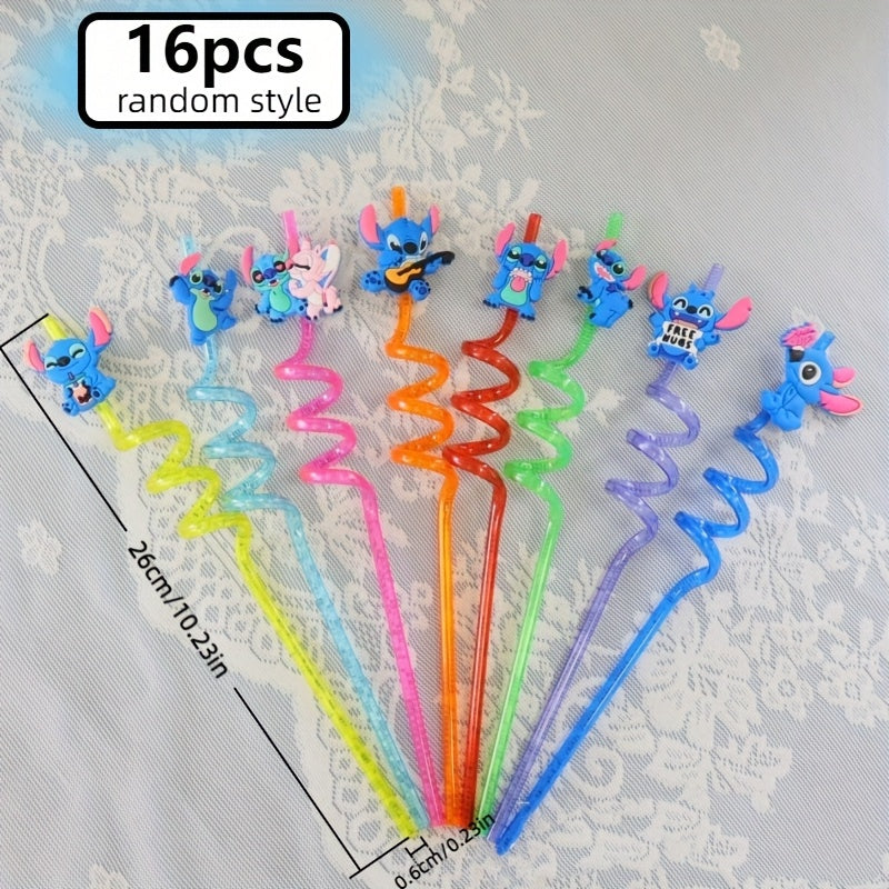 Stitch Reusable Straw Set – 16 Colorful Straws for Parties and Birthdays