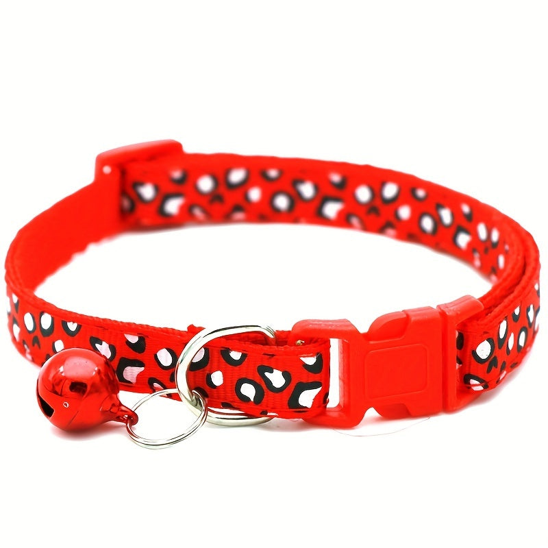 Set of 6 Leopard Print Cat Collars – Adjustable and Safe with Bell