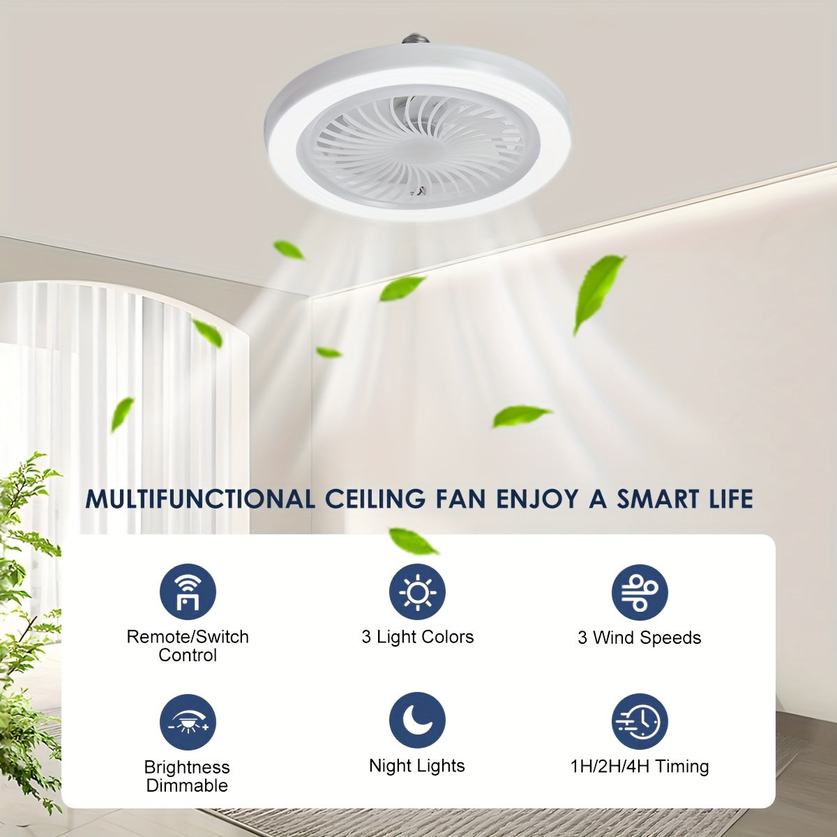 LED Smart Fan Lamp – Dimmable and Quiet