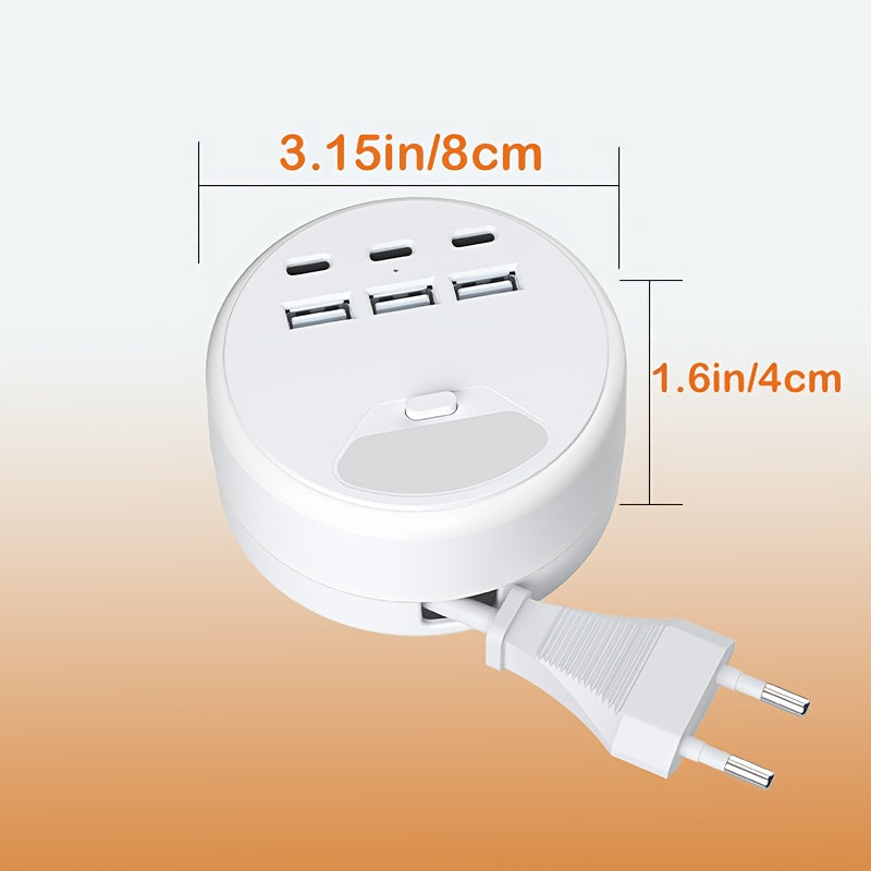 Multifunctional Power Strip with USB Chargers – 3 USB-A and 3 Type-C Ports, Ideal for Home and Office