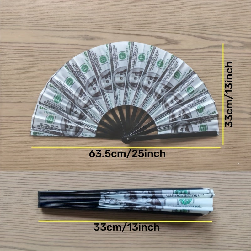 Large Money Print Folding Fan – Ideal for Festivals and Parties