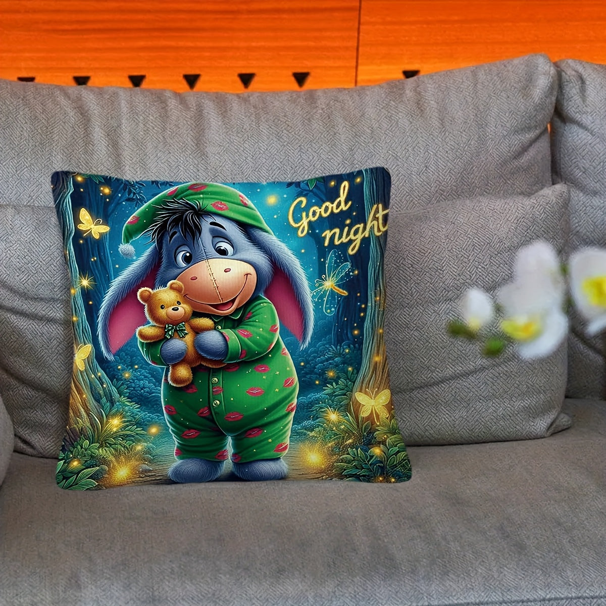 Eeyore Plush Cushion Cover - Playful Double-Sided Design with Zipper for Living Room and Bedroom
