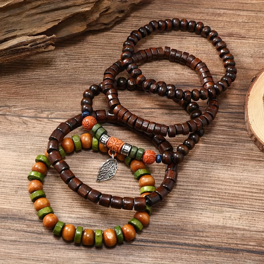 Natural Wooden Bead Bracelets Set - For the Rugged Man