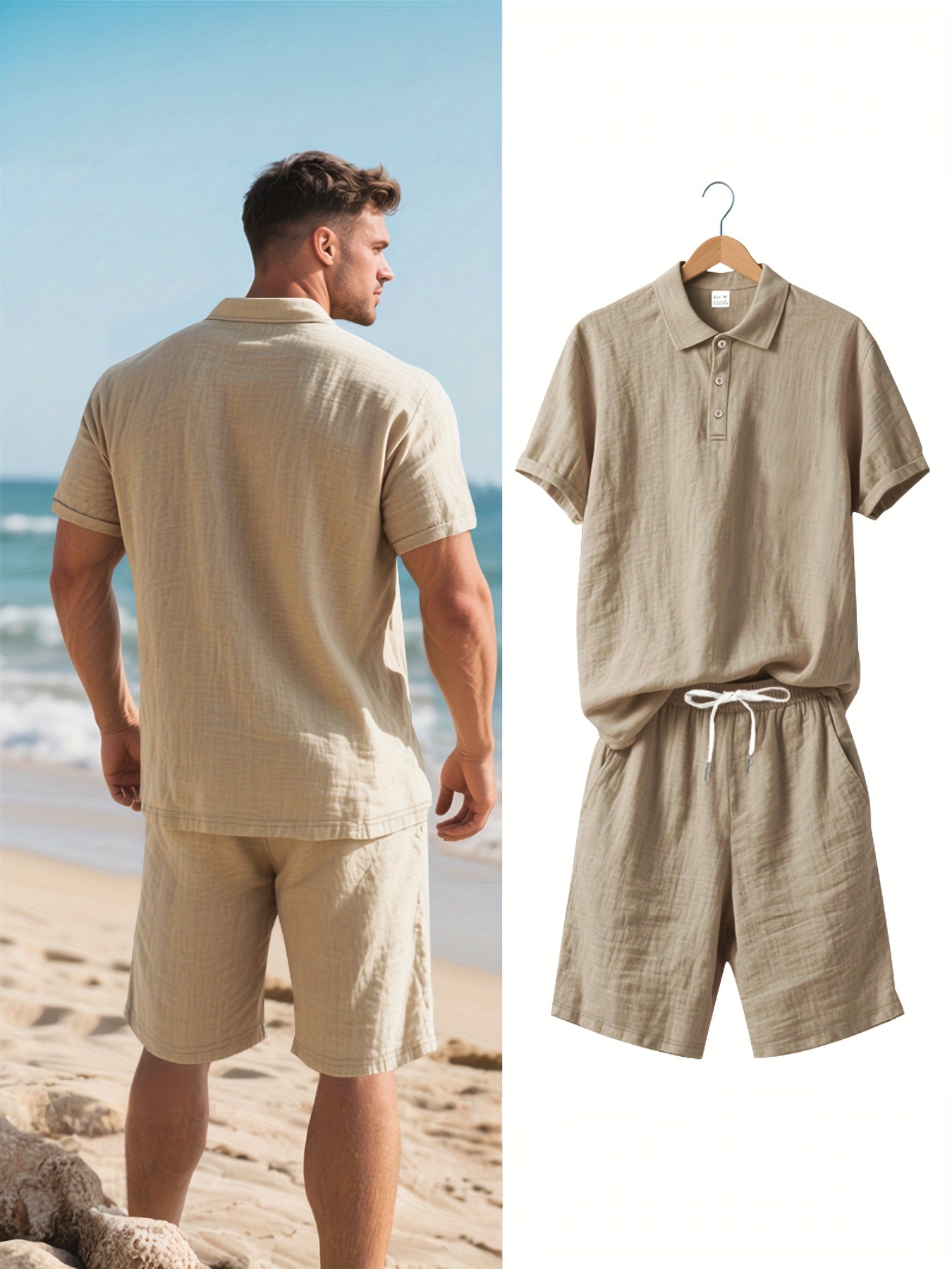 Men's Linen Polo and Shorts Set – Comfortable and Casual for Warm Days