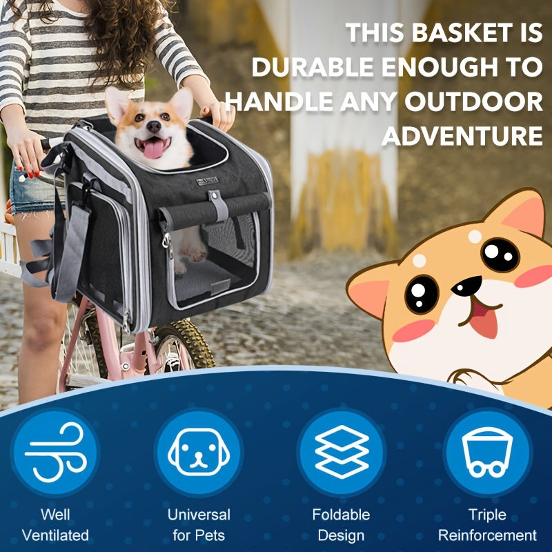 Expandable Pet Bicycle Basket – Comfortable and Safe for Small Dogs and Cats