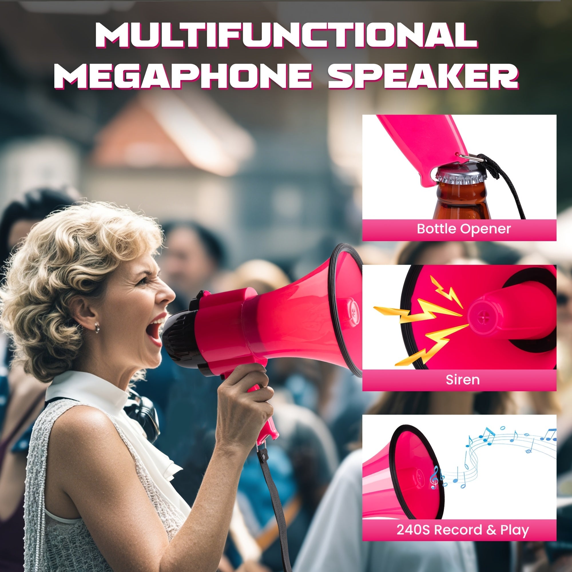 Powerful Megaphone with Siren - Range up to 731 meters, Adjustable Volume