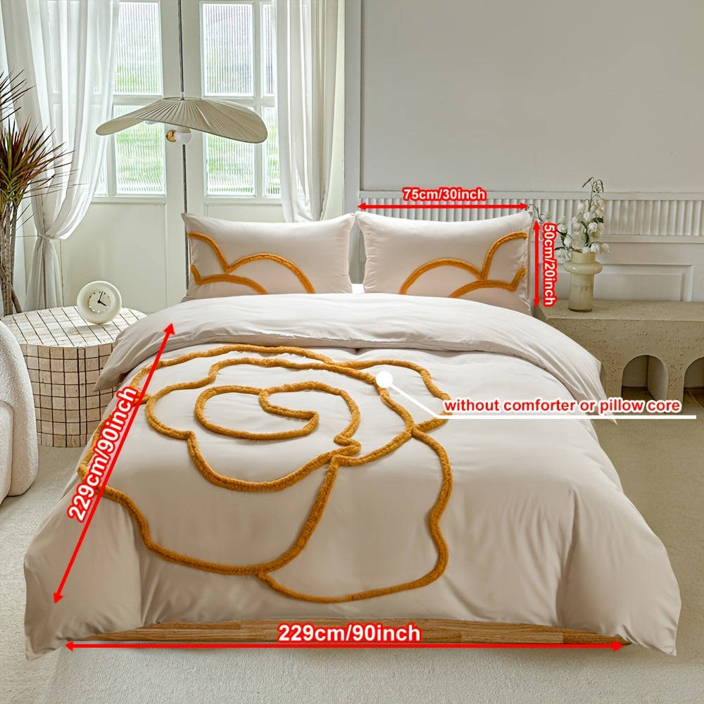 Tufted Bedding Set – Bedspread and Pillow Covers with Large Floral Design