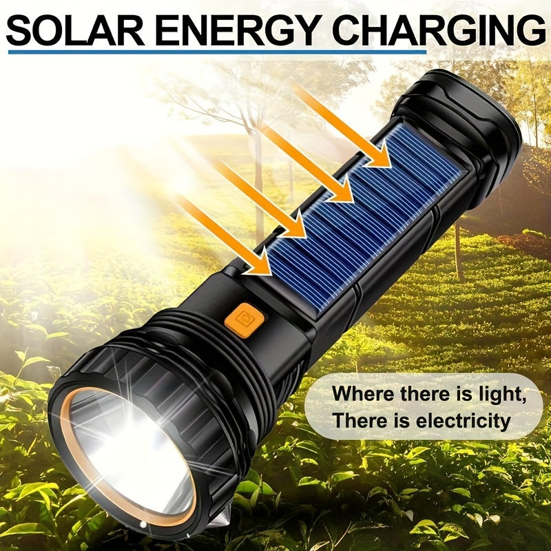 SolarBeam LED Flashlight - Rechargeable with Solar Panel & USB