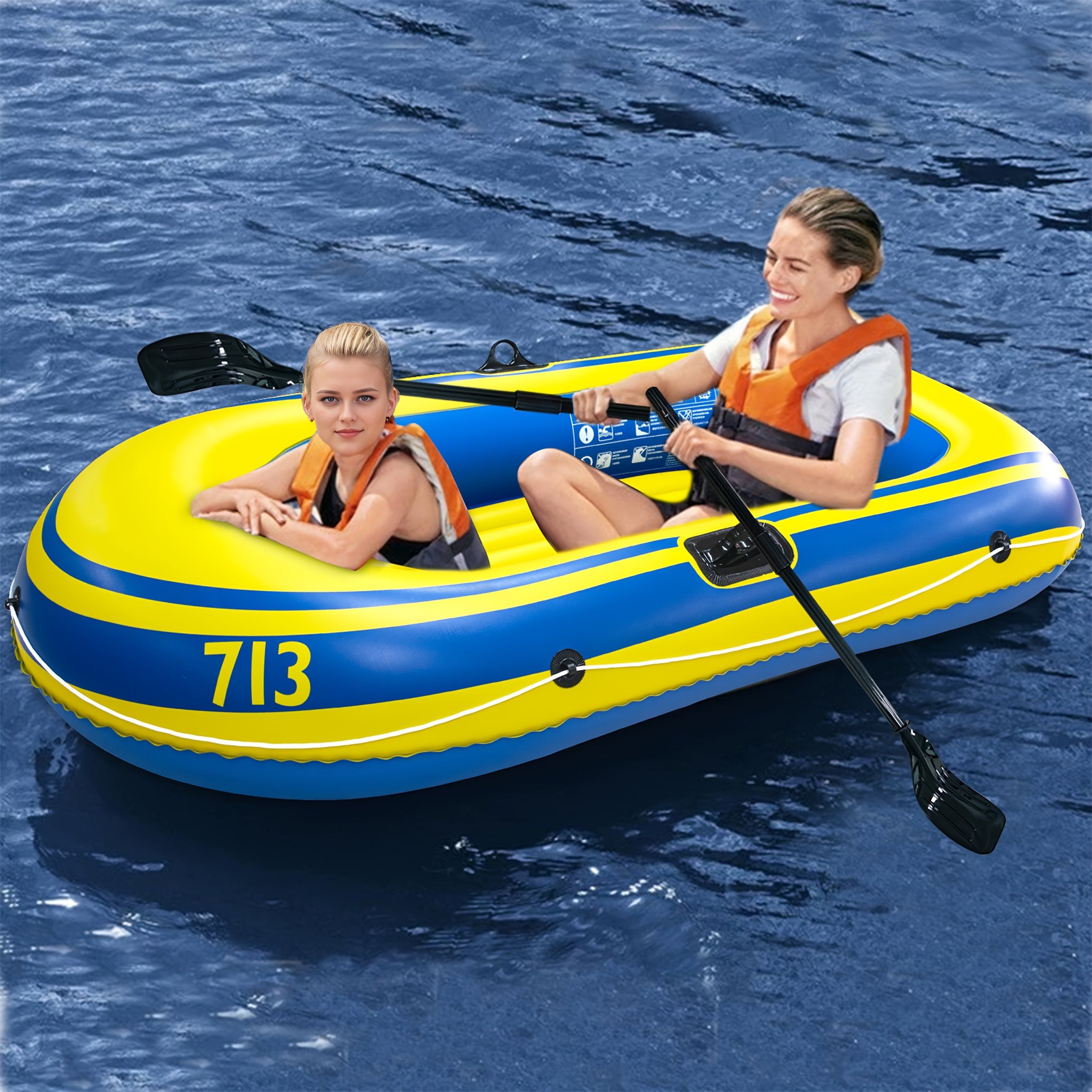 Inflatable Fishing Boat Set – Lightweight 2-Person PVC Boat with Oars