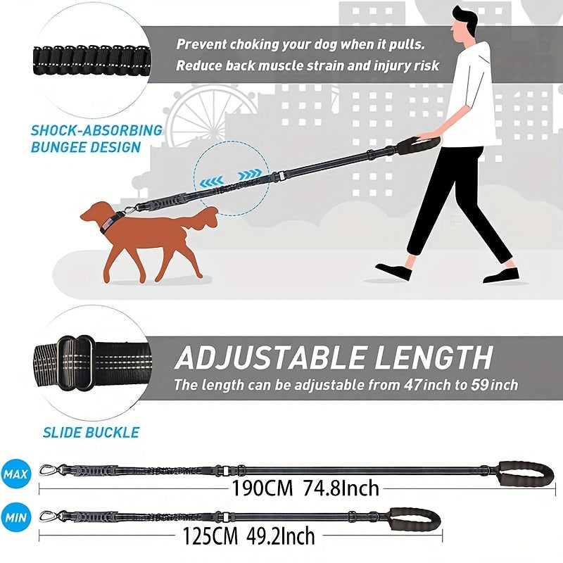 Adjustable Bungee Dog Leash – Shock Absorbing and Reflective for Large Dogs